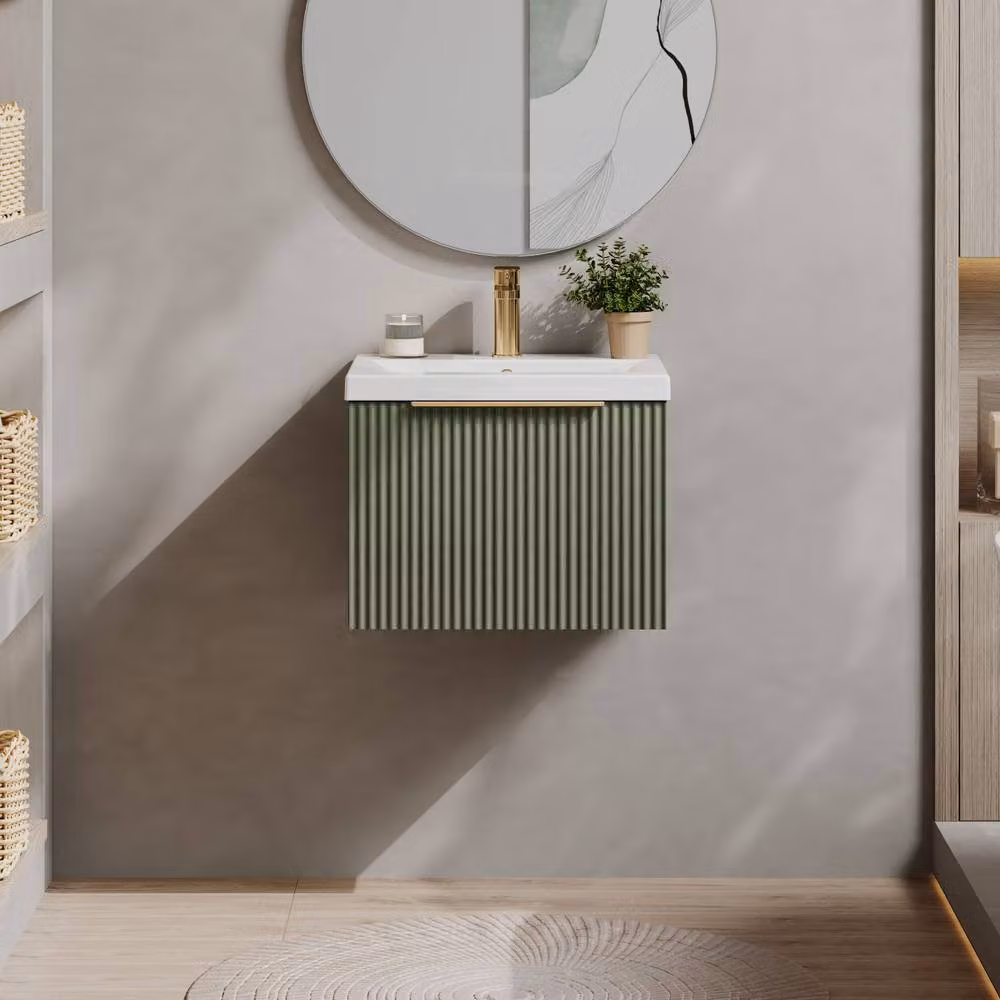 Balterley Front Wall Hung Single Drawer Vanity Basin Unit, Satin Green, Width: 50 cm – 2
