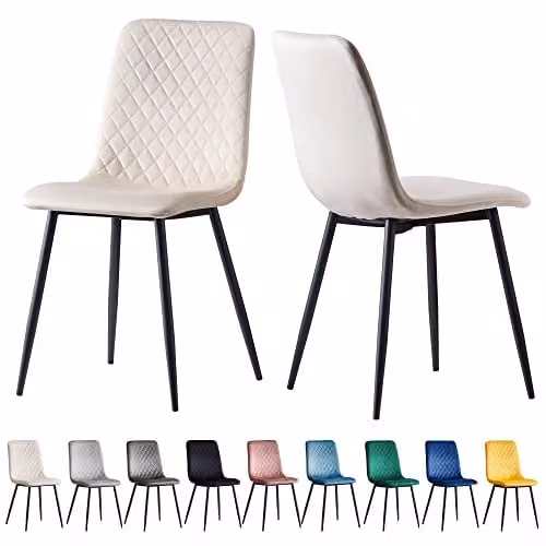 MCC Direct Set of 2 Lexi Velvet Fabric Dining Chairs with Metal Legs in Beige and Black – 1