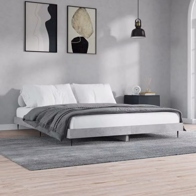 Berkfield Home Modern Bed Frame in Concrete Grey, Engineered Wood, 200 x 200 cm