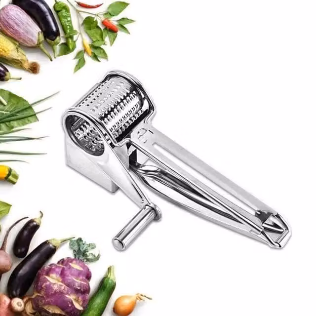 Kelvenix Stainless Steel Rotary Cheese Grater with Multiple Blades in Silver – 1