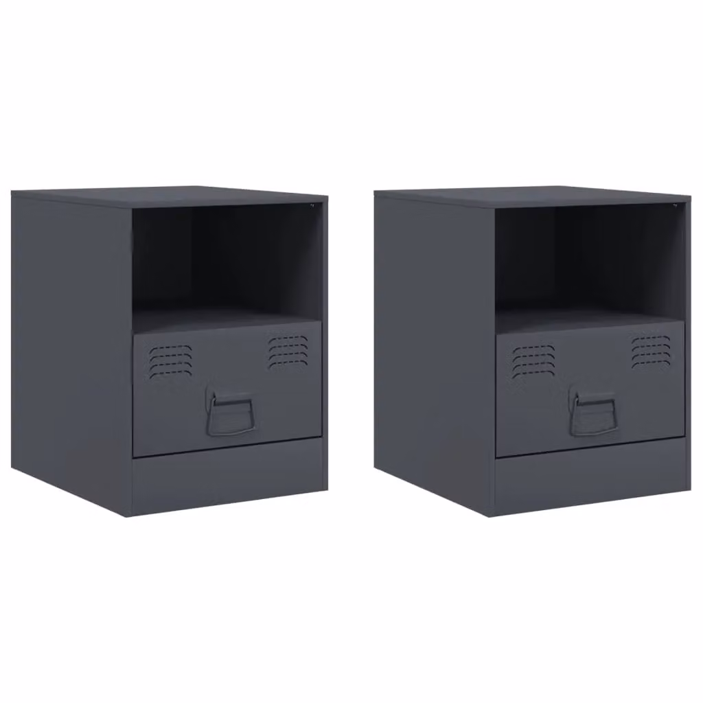 Berkfield Home Set of 2 Anthracite and Black Metal Bedside Cabinets, W/D/H: 34.5 x 39 x 44 cm – 1