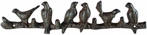 Esschert Design Birds On Branch Hanging Metal Hook in Bronze and Brown