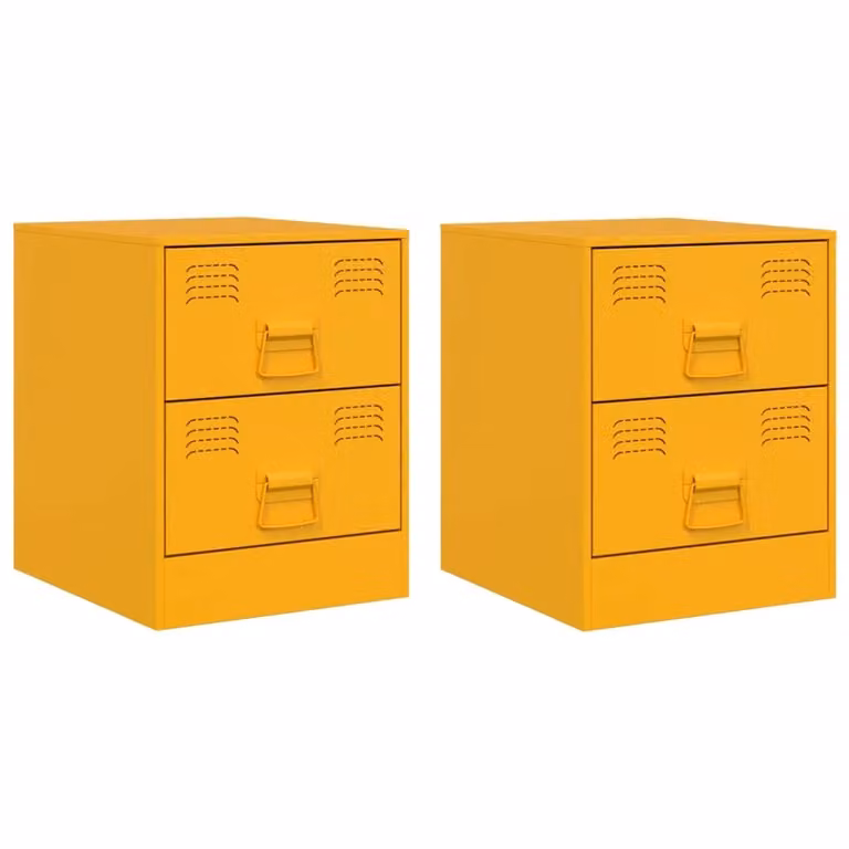 Berkfield Home Set of 2 Yellow Metal Bedside Cabinets, W/D/H: 34.5 x 39 x 44 cm