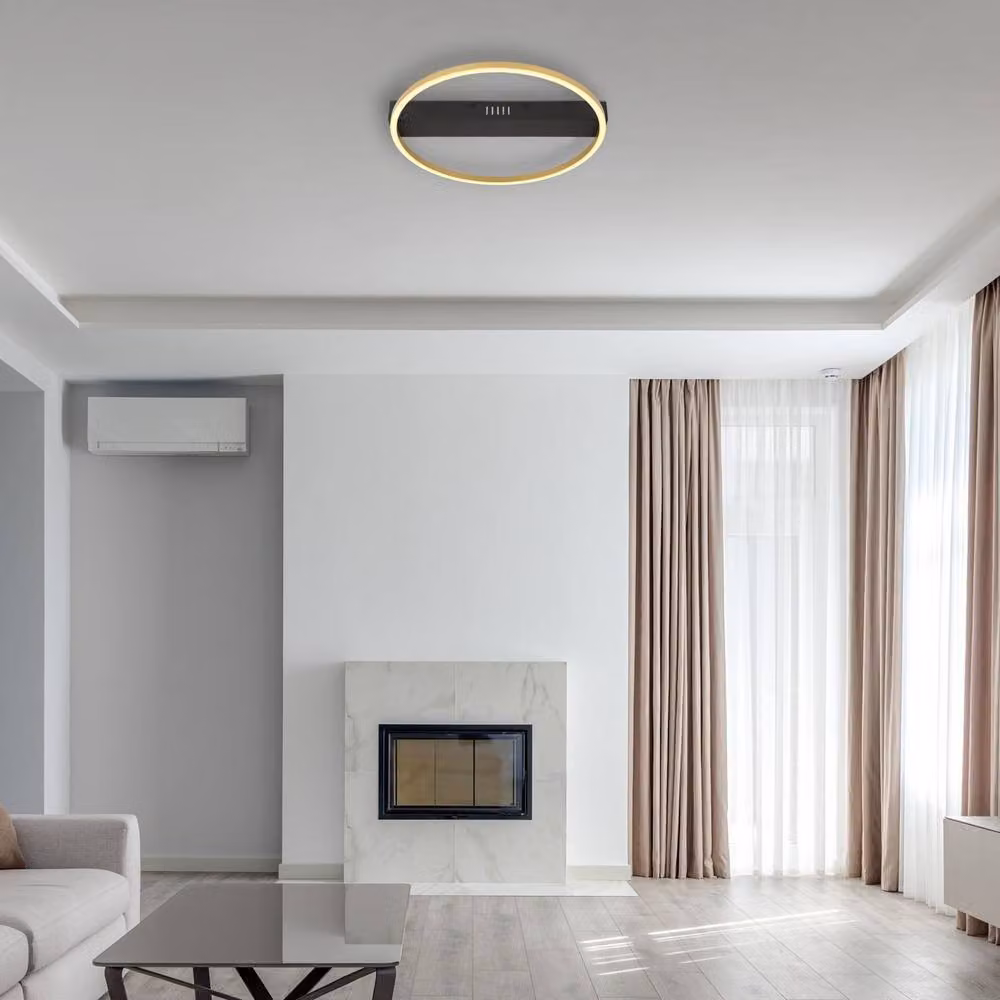 Netlighting Luffy Integrated LED Semi Flush Ceiling Light in Black and Gold/Brass with Warm White 3000K Light – 4