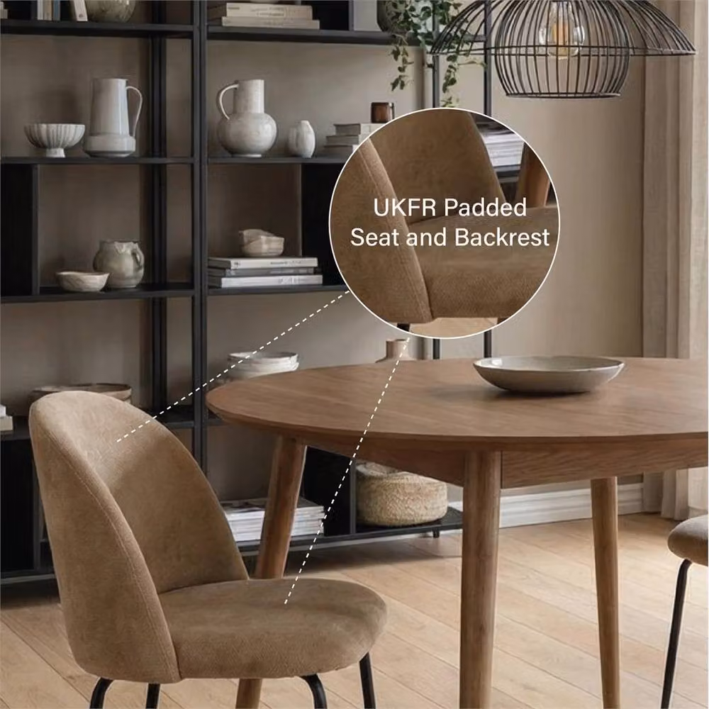 Ventryn Set of 2 Flaxen Dining Chairs with Sandblasted Metal Legs and Beige Foam Padded Fabric Seats – 2