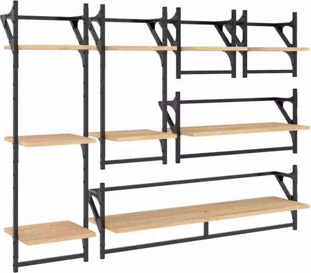 Berkfield Home 6 Piece Wall Mounted Shelf Set with Hanging Rods in Sonoma Oak Brown – 1