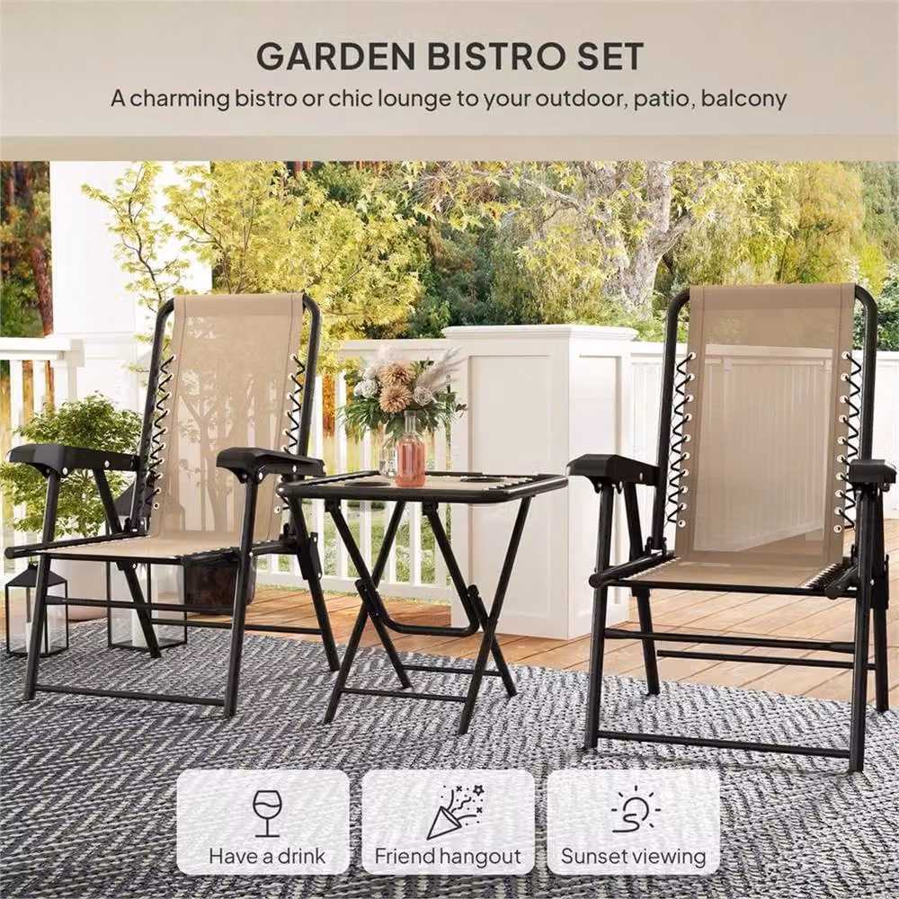 SPETLEK 3-Piece Folding Bistro Set with Cup Holders in Khaki for Garden and Balcony – 6