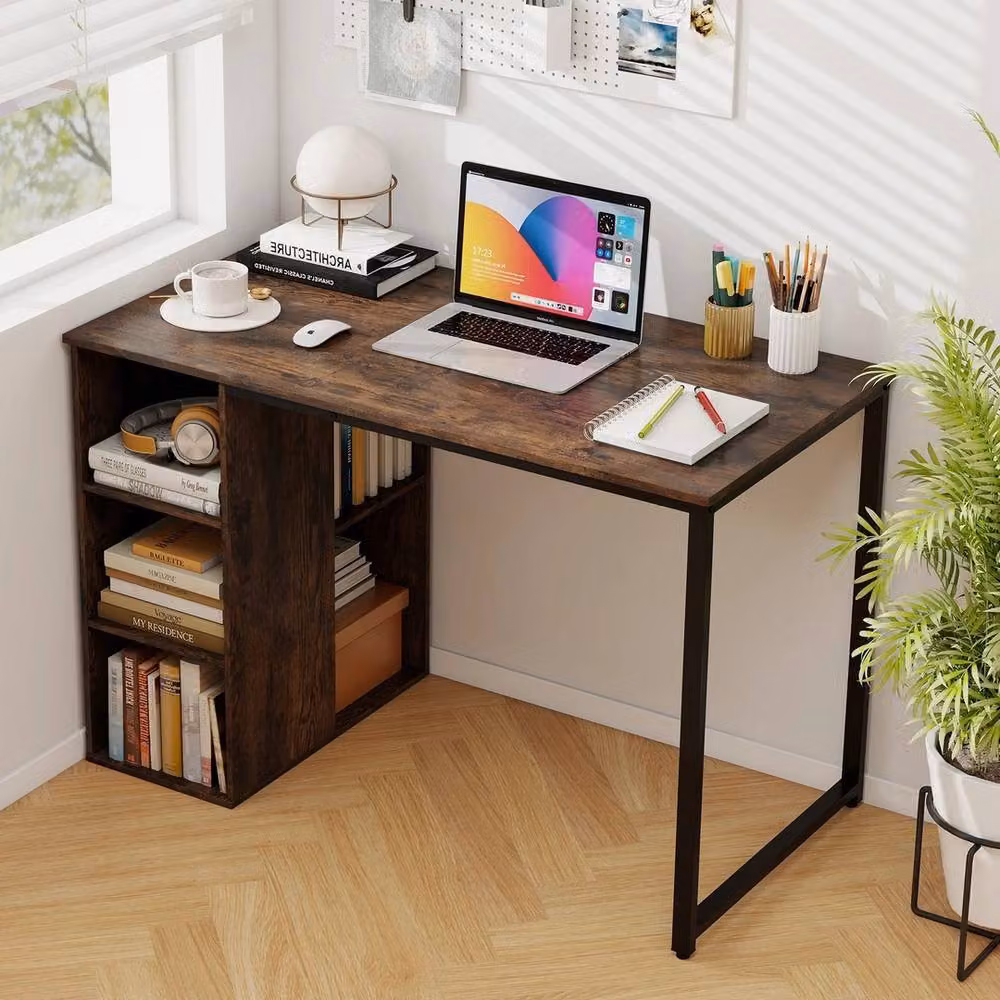 FORGEVIO Modern Home Office Computer Desk in Brown, W: 115 cm – 3