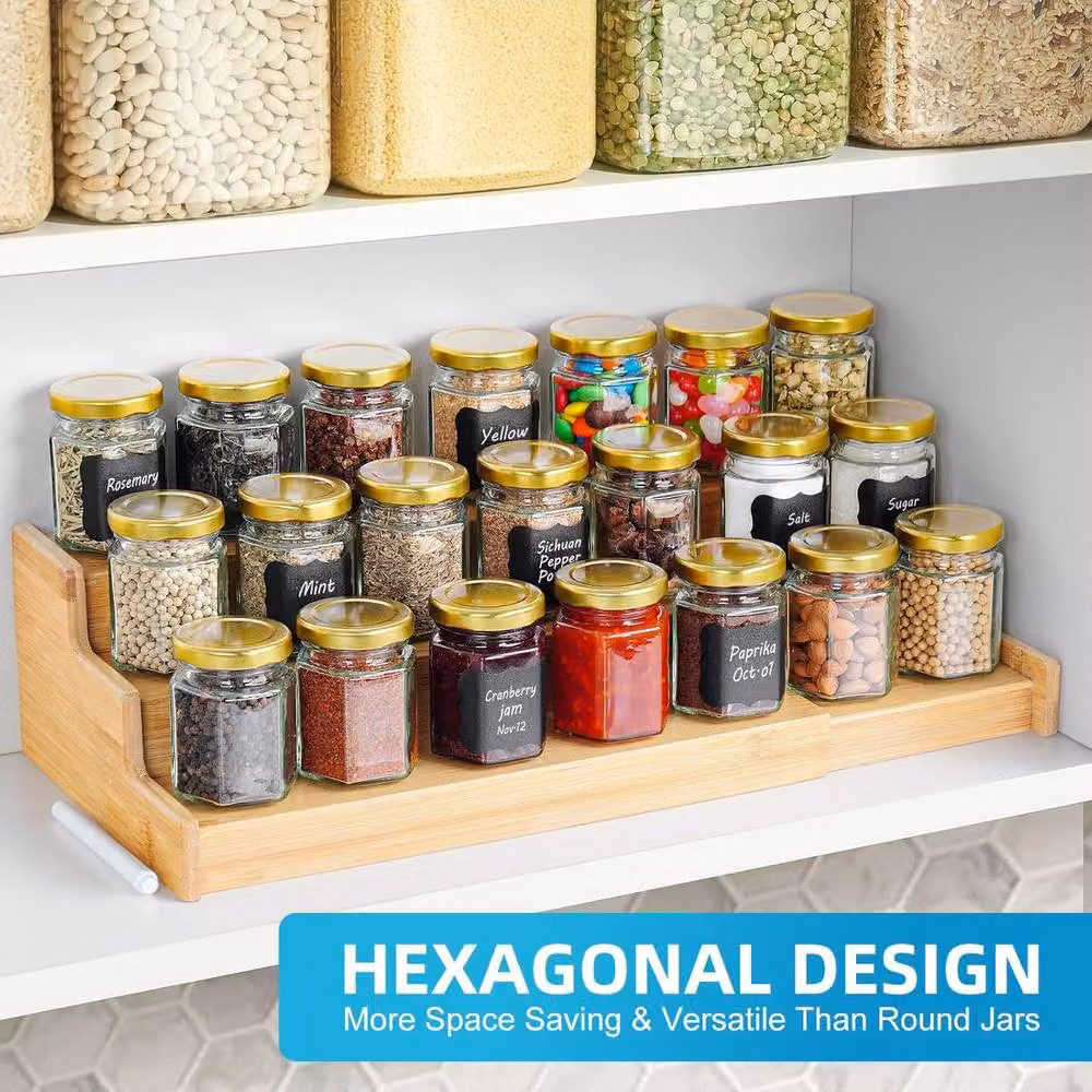 ATEK Set of 60 Hexagonal Small Glass Jars with Gold Metal Lids, 45 ml, Clear – 4