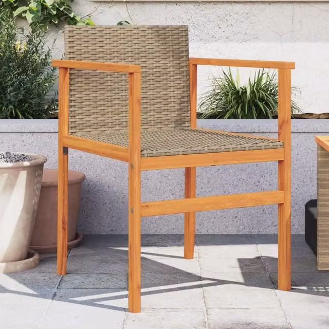 Berkfield Home Set of 2 Beige Poly Rattan and Solid Wood Garden Chairs with Armrests and Cushions – 1