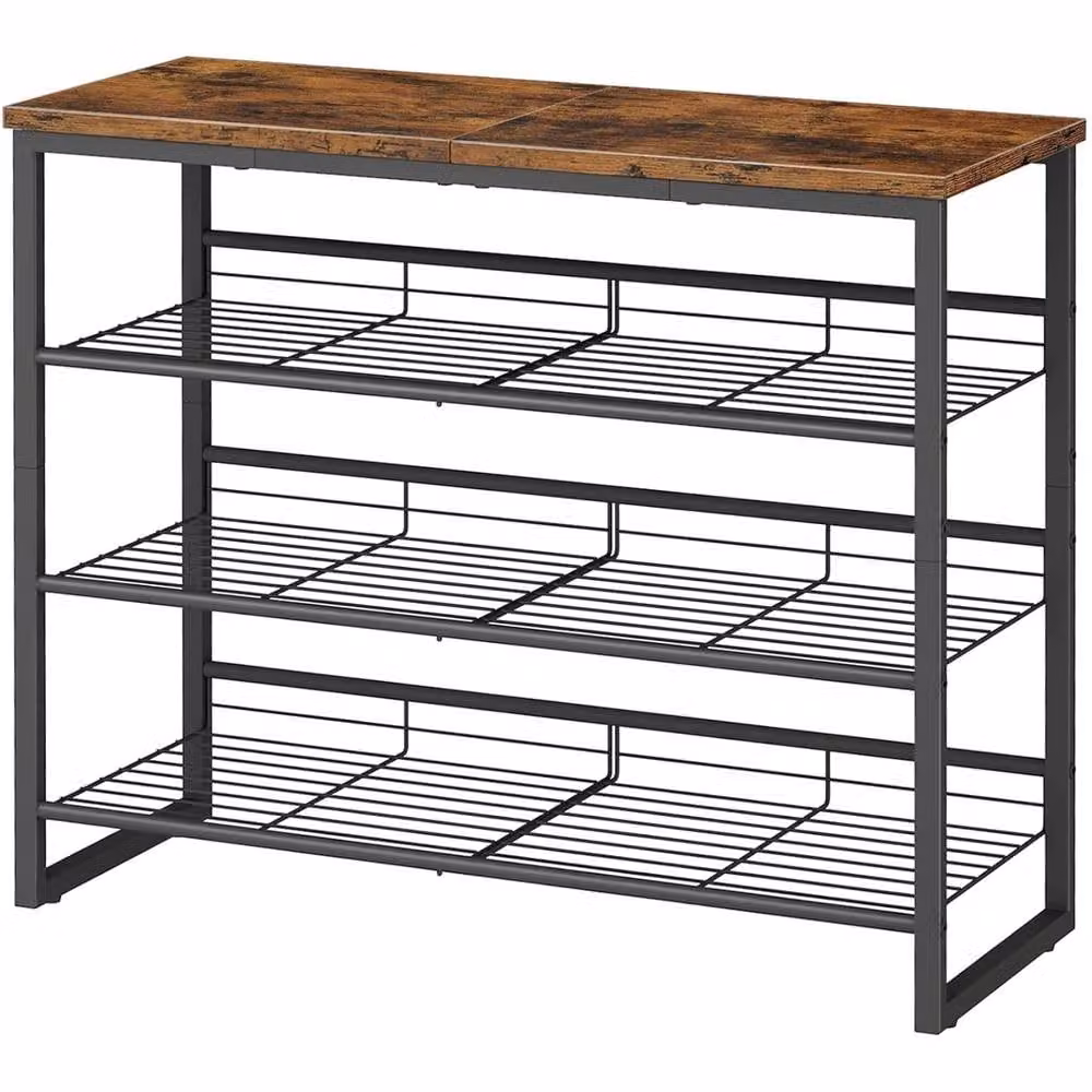 FURNOS 4-Tier Hallway Shoe Rack Storage with Adjustable Mesh Shelves in Brown – 5