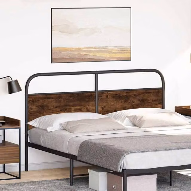Berkfield Home Smoked Oak Headboard in Brown, Steel and Engineered Wood, Width: 160 cm