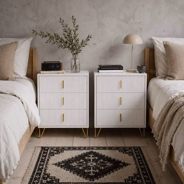 Wyld Haus Renina Set of 2 White and Gold 3 Drawer Bedside Tables – 1