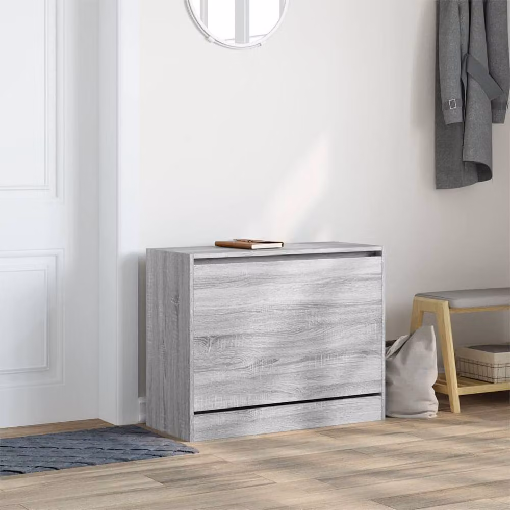 Berkfield Home Modern Grey Shoe Cabinet with Tilting Compartments, W/D/H: 80 x 34 x 63 cm – 3