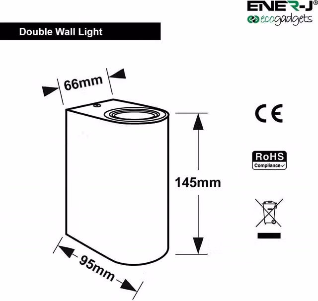 Ener-J Modern Silver Up-Down GU10 Cylinder Wall Light for Garden and Steps, IP44 Rated