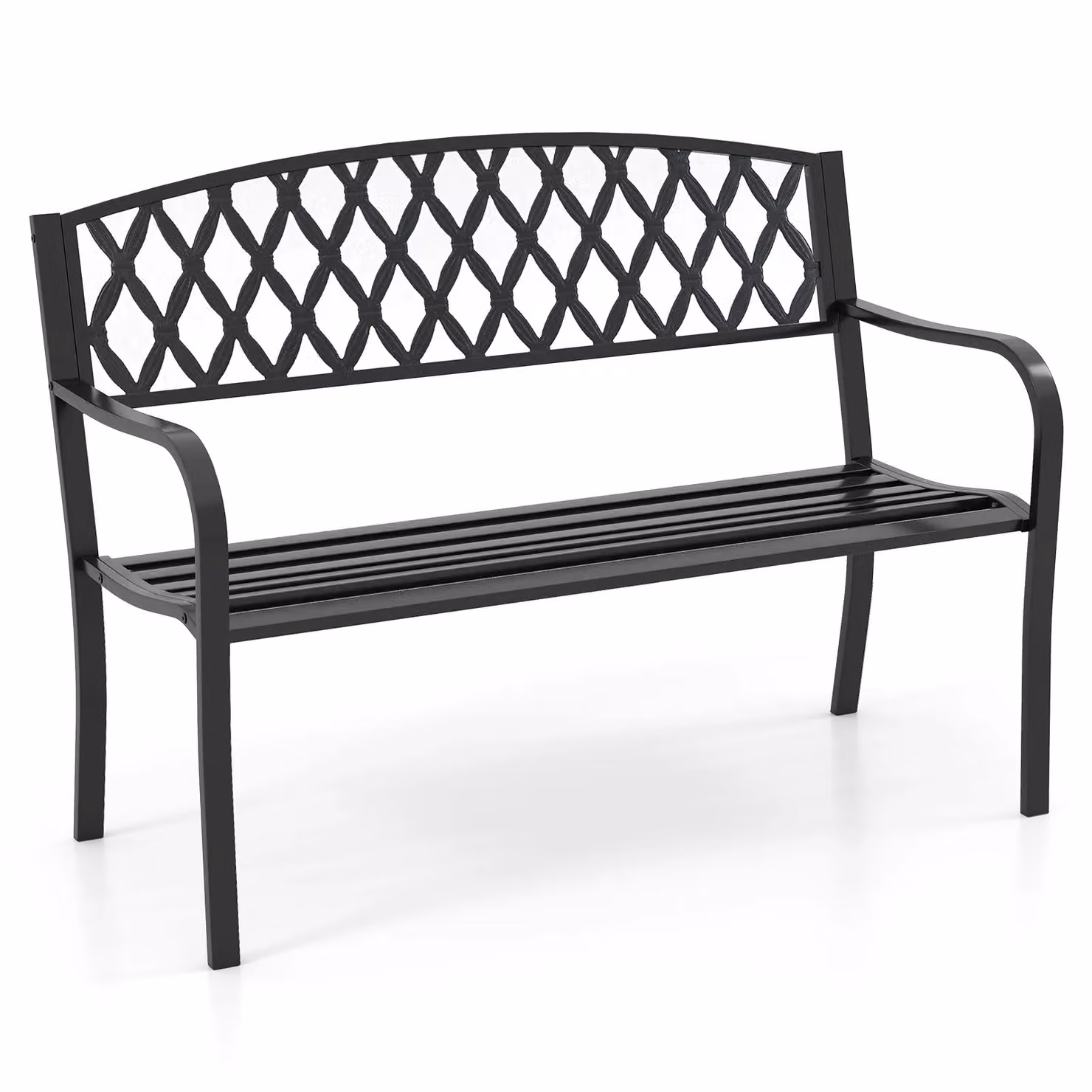 Gymax Heavy-Duty Metal 2-Seater Garden Bench in Matt Black – 9
