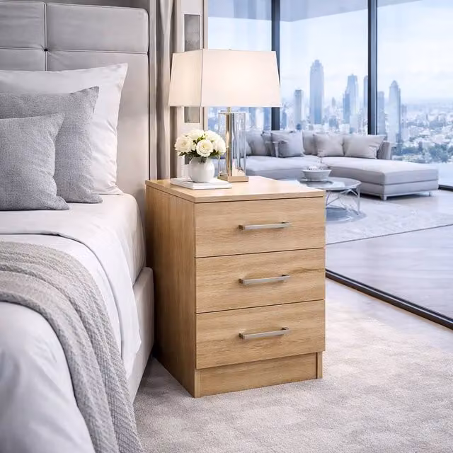 Harmin 3-Drawer Bedside Cabinet in Brown with Metal Handles, W/D/H: 38 x 39.5 x 59.5 cm – 1