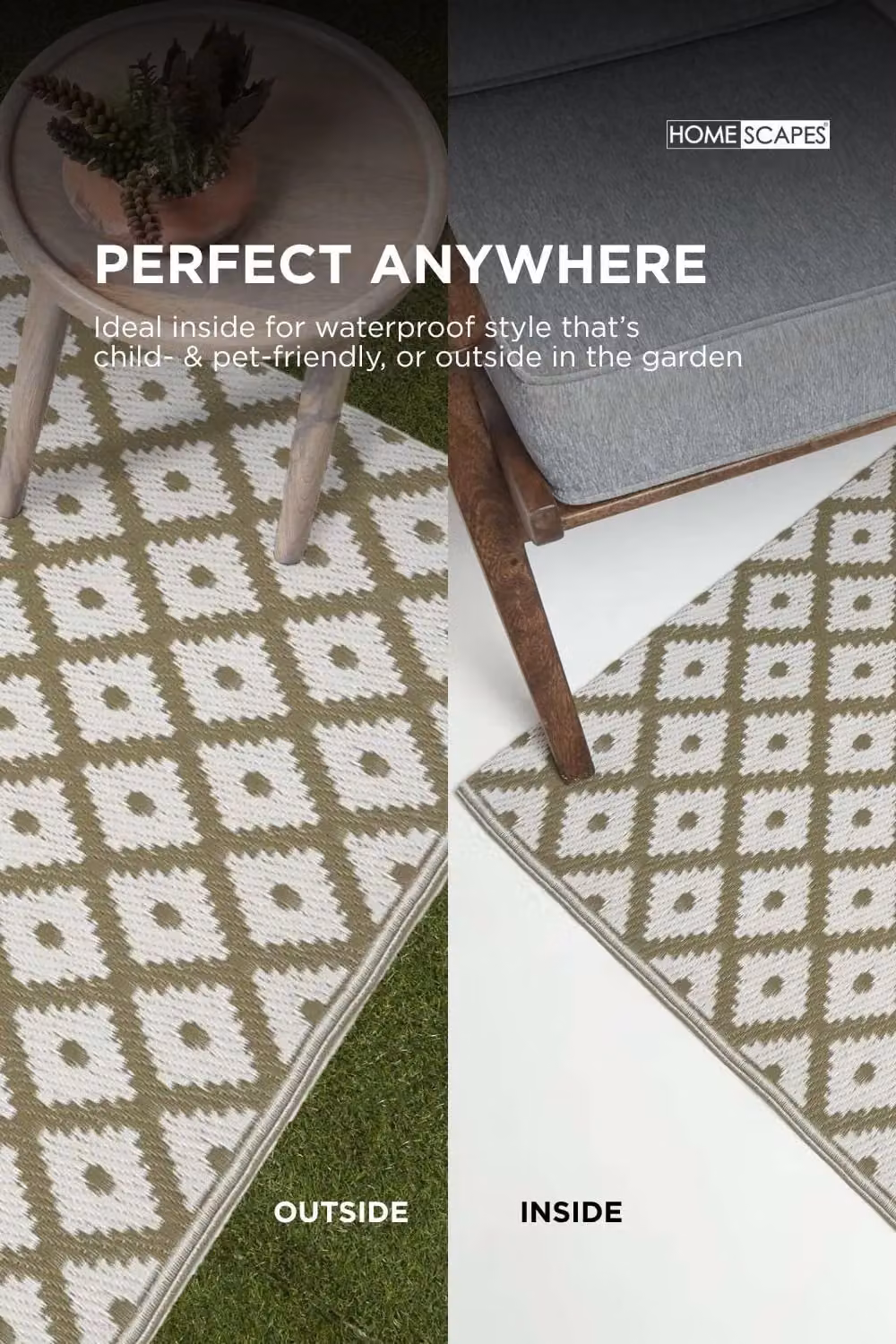 Homescapes Luxury Outdoor Rug May Geometric in Green and White, W: 75 cm, L: 200 cm – 4