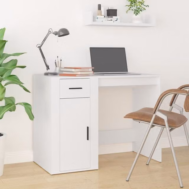 Berkfield Home Modern White Computer Desk in MDF, W/D/H: 100 x 49 x 75 cm