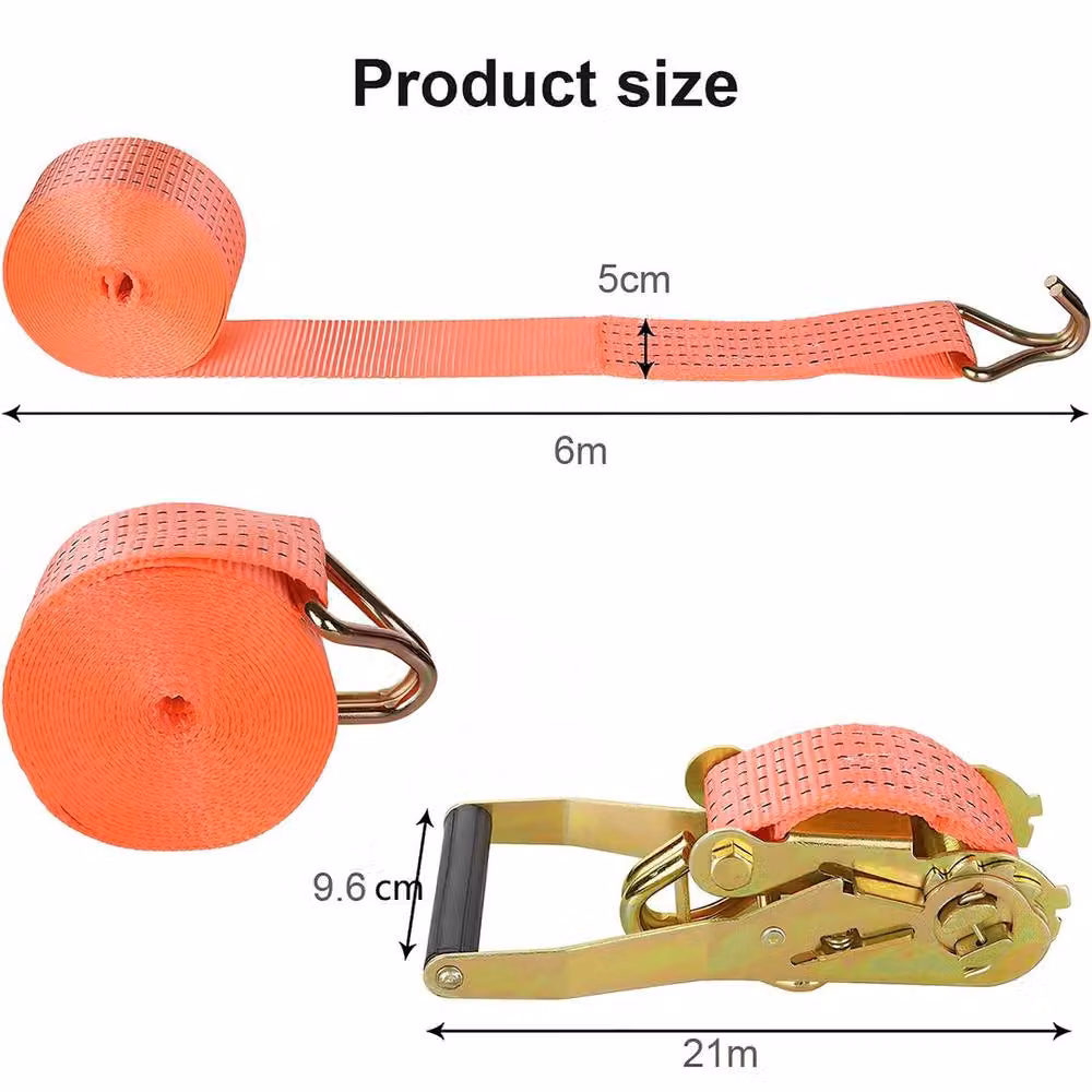 NESTLUNE 2-Piece Heavy Duty Ratchet Tie Down Straps, Orange, 2 Tonne Capacity, W: 5.2 cm, L: 6 m – 2
