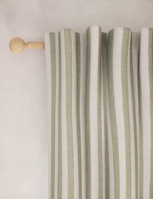 M&S Pure Cotton Striped Multiway Curtains, Green Mix