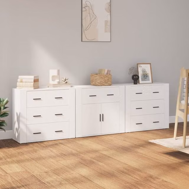 Berkfield Home 3-Piece Classic Sideboard Set in White Matt Engineered Wood