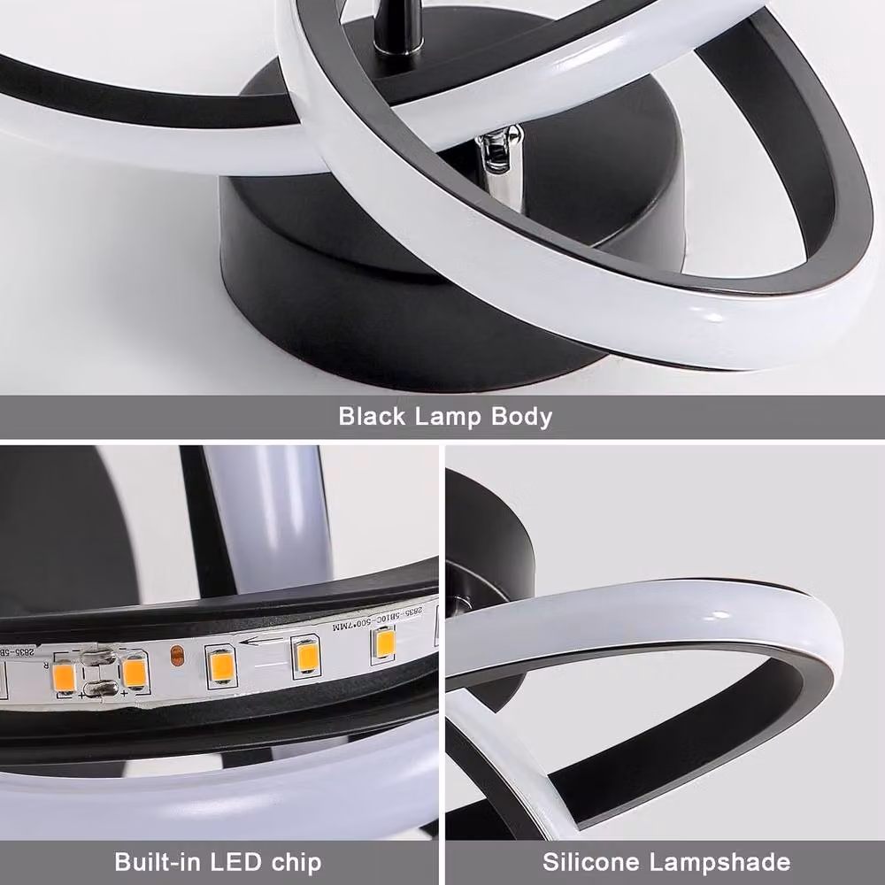 Goeco Modern Curved LED Ceiling Light in Black with Warm White 3000K Glow – 4