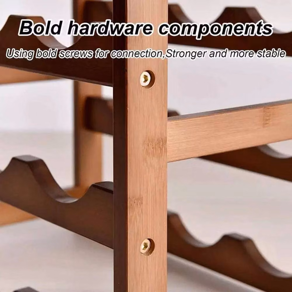FLAVORA 3-Tier Wooden Wine Bottle Storage Rack, Natural Brown, Holds 12 Bottles – 6