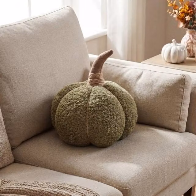 Garden Greatness XL Sage Green Plush Textured Pumpkin Decoration for Autumn and Halloween