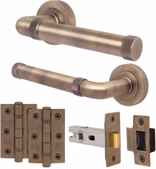 AFIT Antique Brass Door Handle Latch Set in Bronze – 1