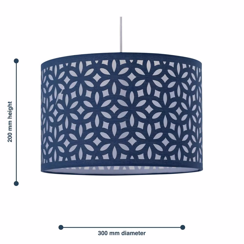 First Choice Lighting Navy Blue Laser Cut Fabric Cylinder Pendant Light Shade, Diameter: 30 cm – 6