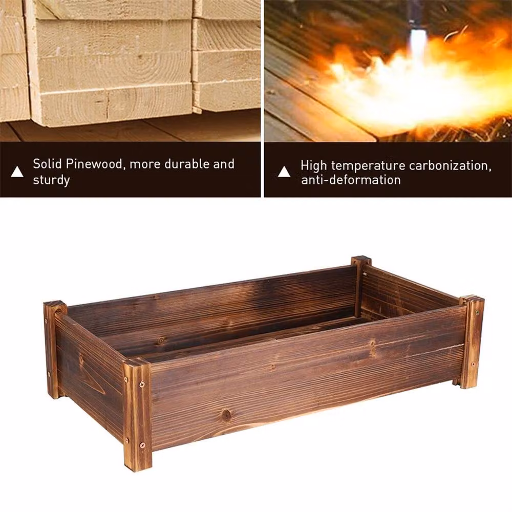 NESTLUNE Large Wooden Rectangular Raised Flower Bed Planter in Brown – 3