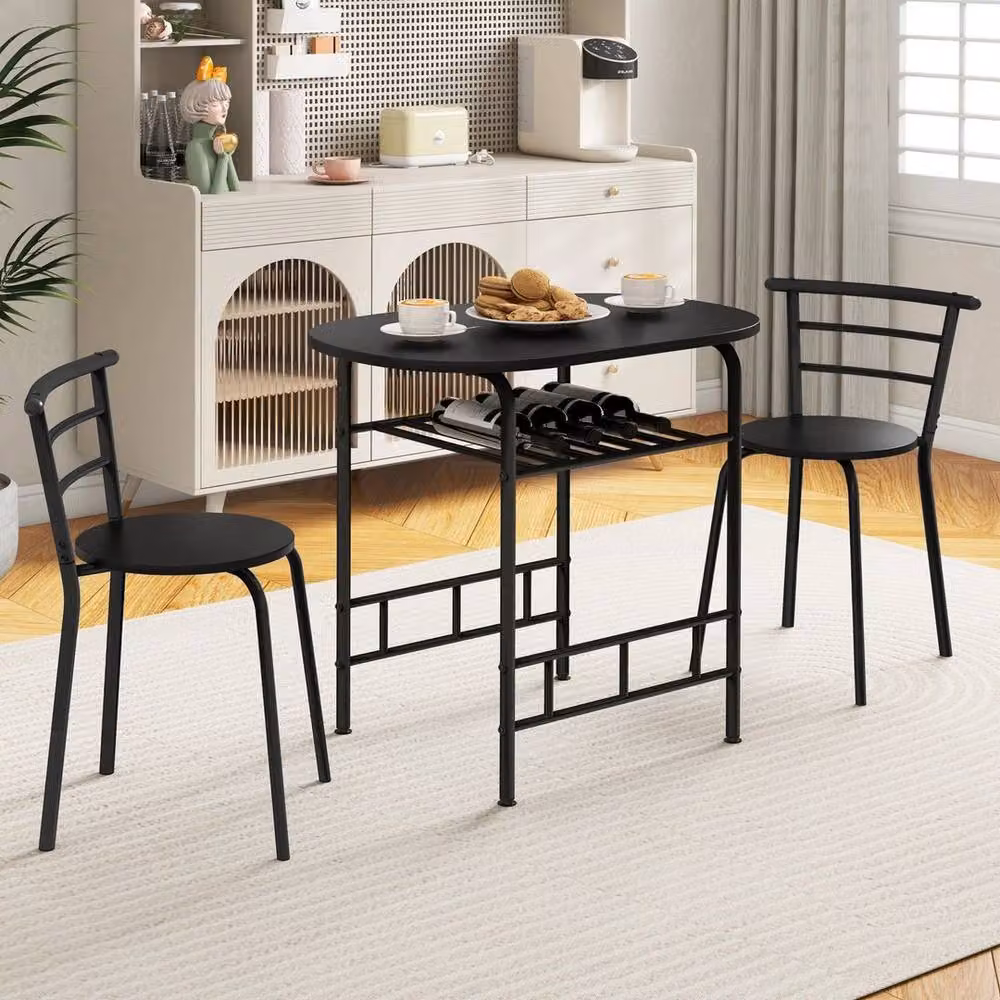 Kelvenix 3-Piece Modern Dining Table and Chairs Set in Black – 2