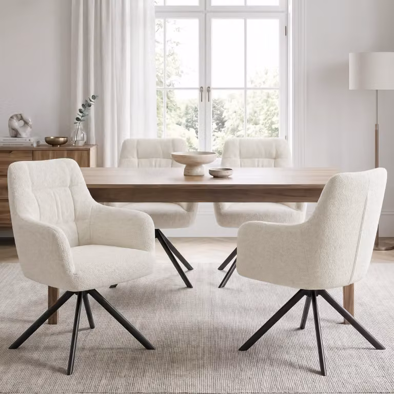 DHS Swivel Boucle Dining Chairs Set of 4, Cream
