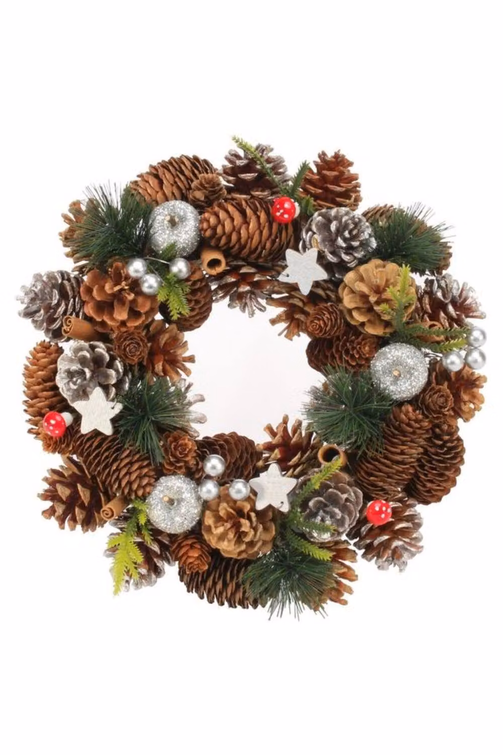 KDMD Woodland Wooden Silver Stars Fruit Wreath in Brown, Diameter: 30 cm – 2