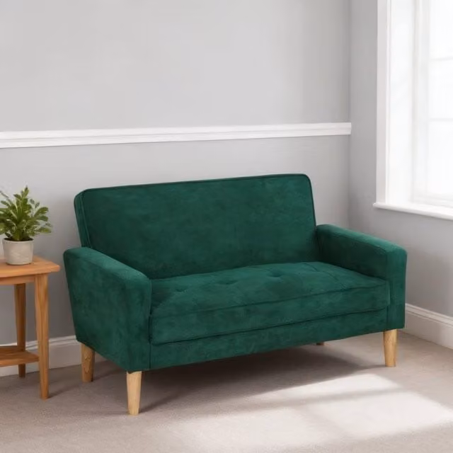 ERGOVEXA Two-Seater Modern Velvet Upholstered Sofa in Green, W/D/H: 130 x 74.5 x 82 cm – 1