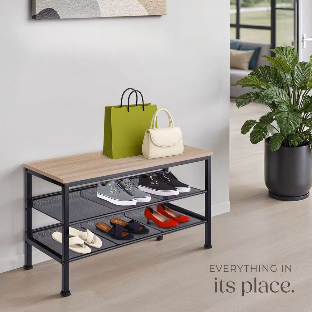 tectake Derry Industrial Style Shoe Rack in Light Oak and Brown – 4
