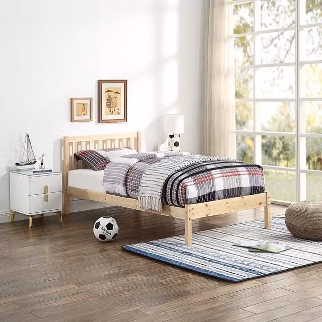 Home Treats Solid Pine Wooden Bed Frame in Brown, 90 x 190 cm