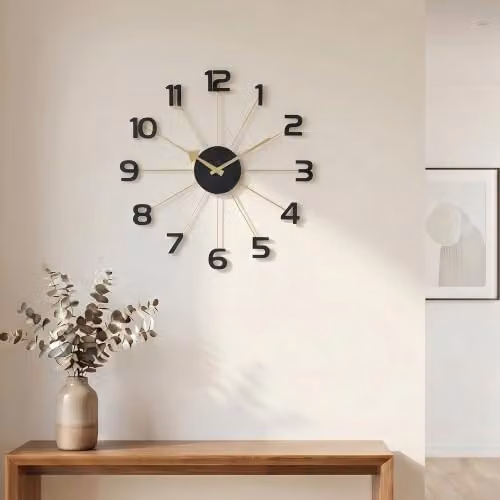 Acctim Astraea Mid Century Modern Quartz Wall Clock in Black and Brass with Metal Spoke Design, Diameter: 50 cm – 4