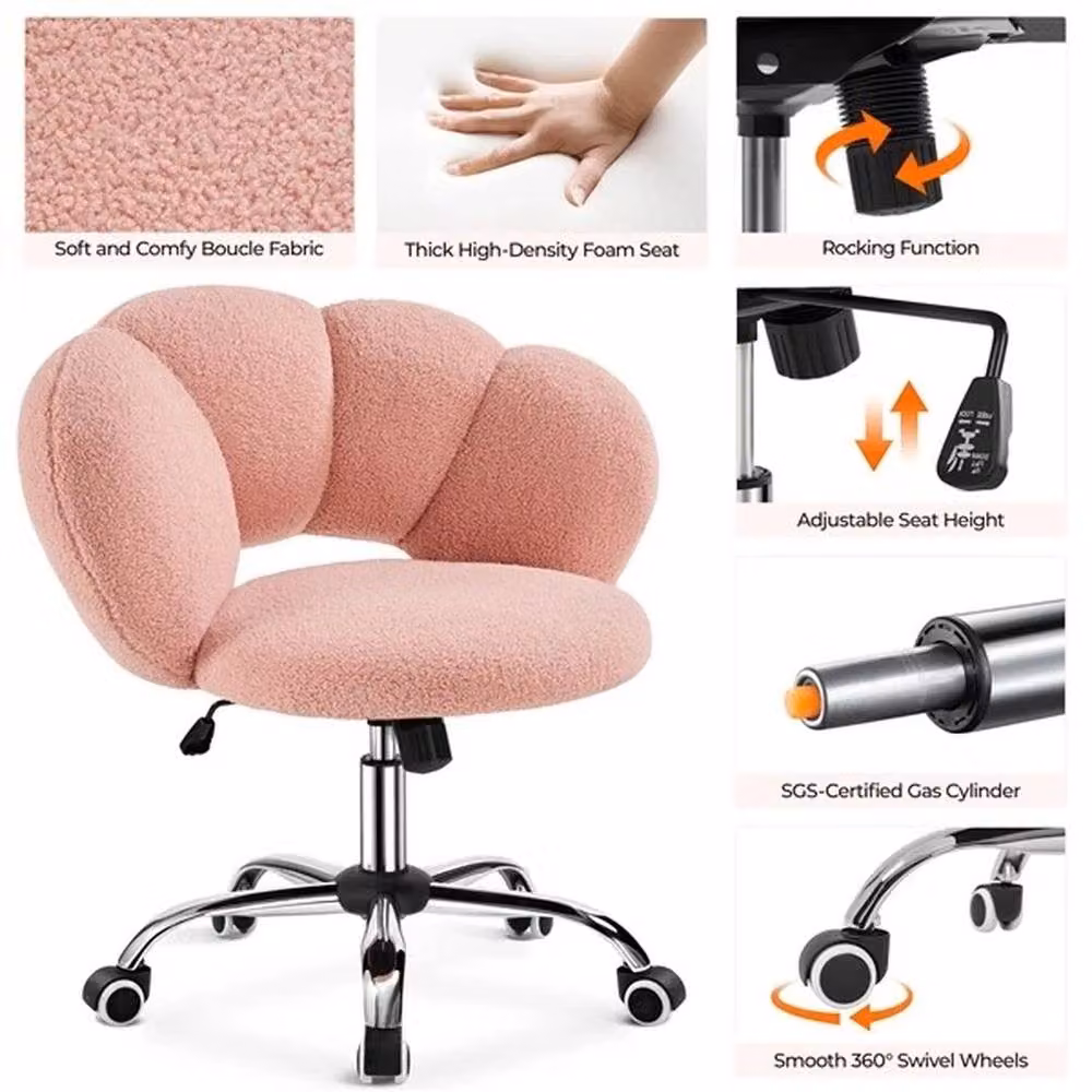 Kelvenix Pink Bouclé Fabric Task Chair with Cloud-shaped Backrest – 3