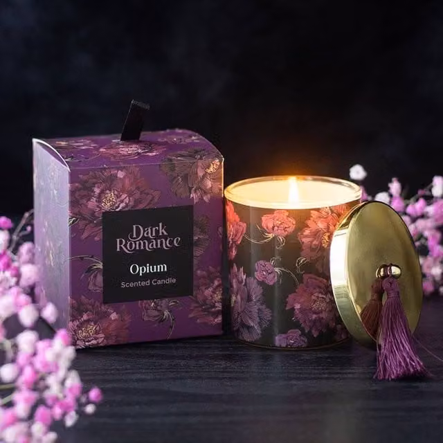 Uniqueful Dark Romance Opium Scented Pillar Candle in Purple, 28.0 g