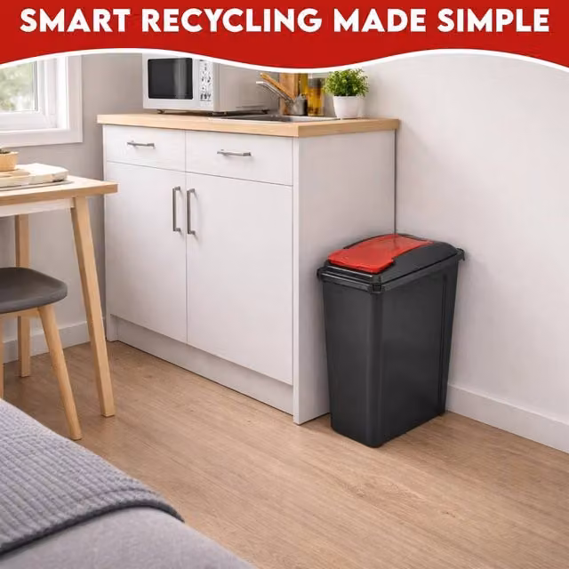 EONLION Red and Black Slim Plastic Swing Waste Recycling Bin, Height: 100 cm