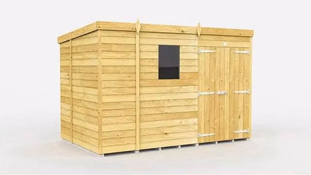 Buttercup Farm Brown Wooden Pent Shed with Double Doors and Windows, W276 x D178 x H201 cm