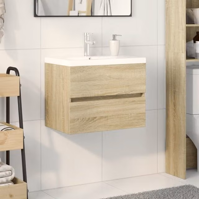 Berkfield Home 2 Piece Modern Brown Bathroom Furniture Set with Ceramic Basin and Engineered Wood Vanity Unit