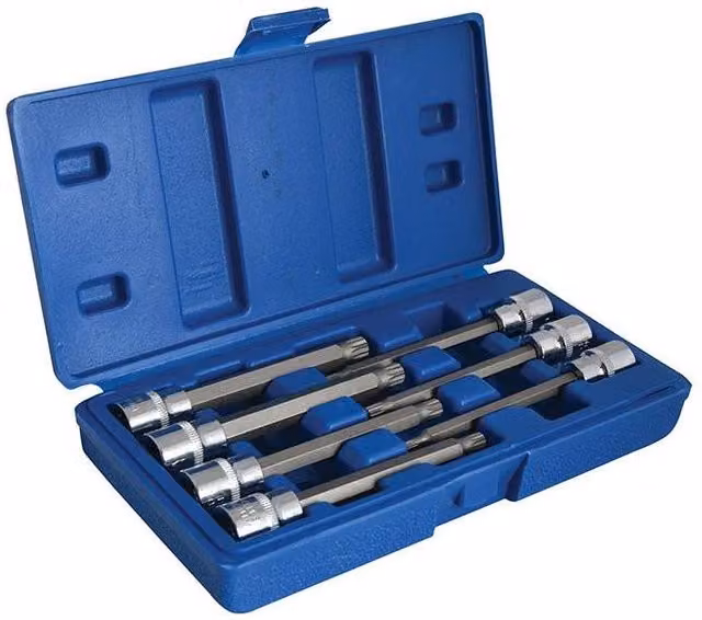 Bluespot Tools 7 Piece 3/8 Inch Extra Long Spline Socket Bit Set in Blue and Multicolour – 3