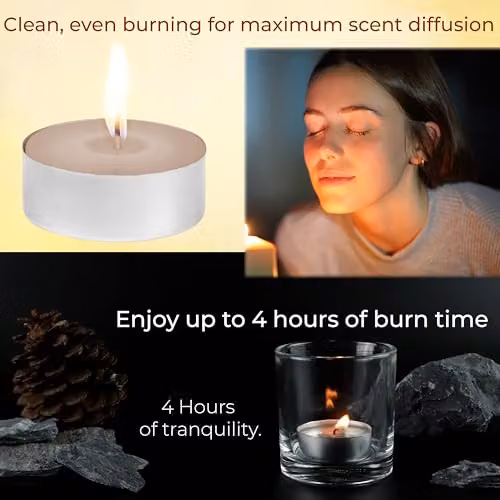 Deco Express Log Fire Scented Tealight Candles, Beige, 25 Pack – 4