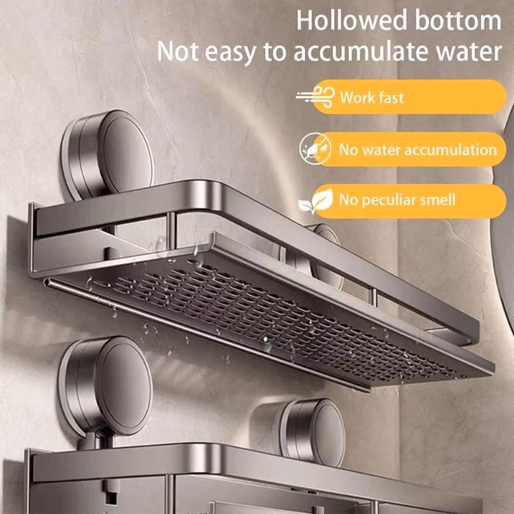 NESTLUNE Grey Aluminium Suction Cup Bathroom Shelf, Matt Finish, Width: 50 cm – 2