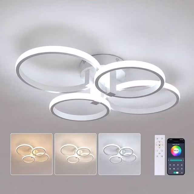 COMELY Modern Dimmable LED Ceiling Light, 76W White Acrylic Ring Light, Diameter: 56 cm