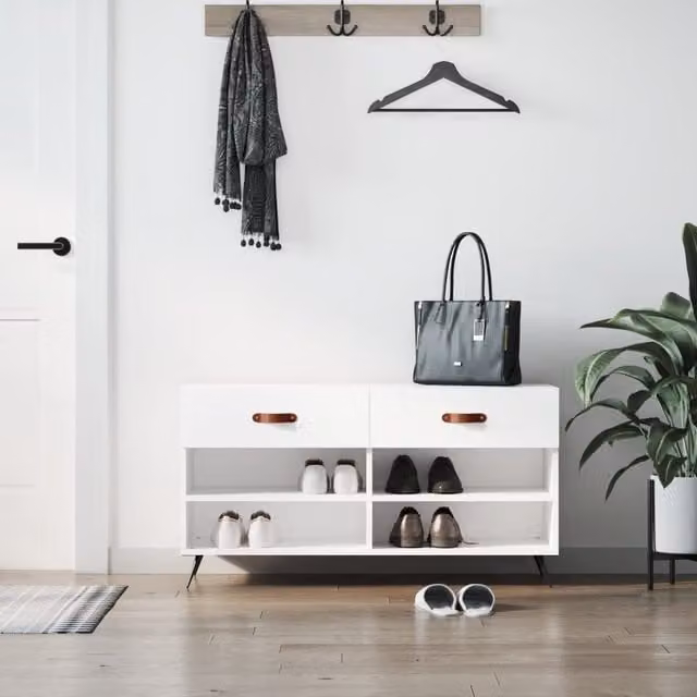 Berkfield Home High Gloss White Shoe Bench W/D/H: 102 x 35 x 55 cm