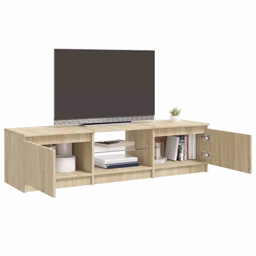 Berkfield Home Modern TV Cabinet with LED Lights in Sonoma Oak and Beige, W: 140 cm, D: 40 cm, H: 35.5 cm – 2